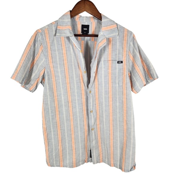 Vans Other - Vans Classic Fit Peach Blue Cabana Striped Short Sleeve Button Up Shirt Size S